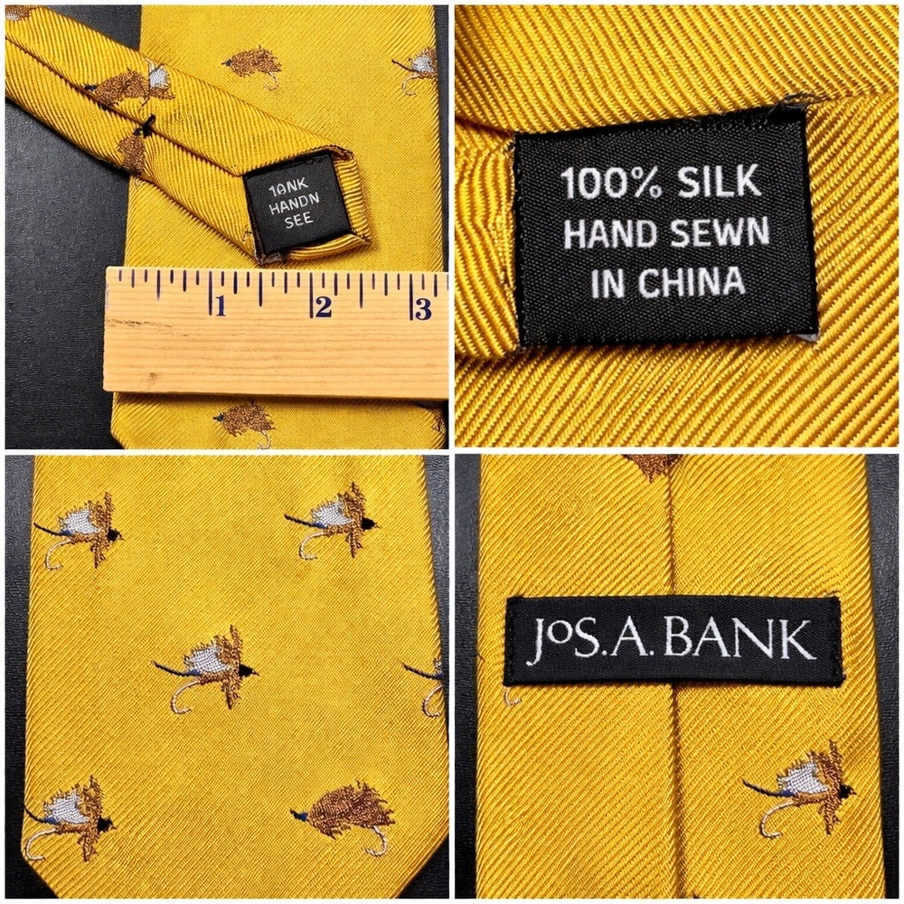 Jos. A. Bank Silk Tie Mens Gold Fly Fishing Lure Hand Sewn Traditional‎ Sporting